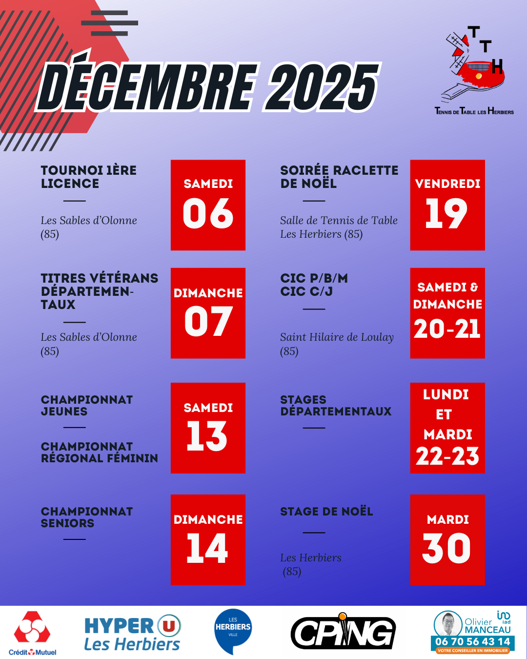 AGENDA DU MOIS DECEMBRE - TTH